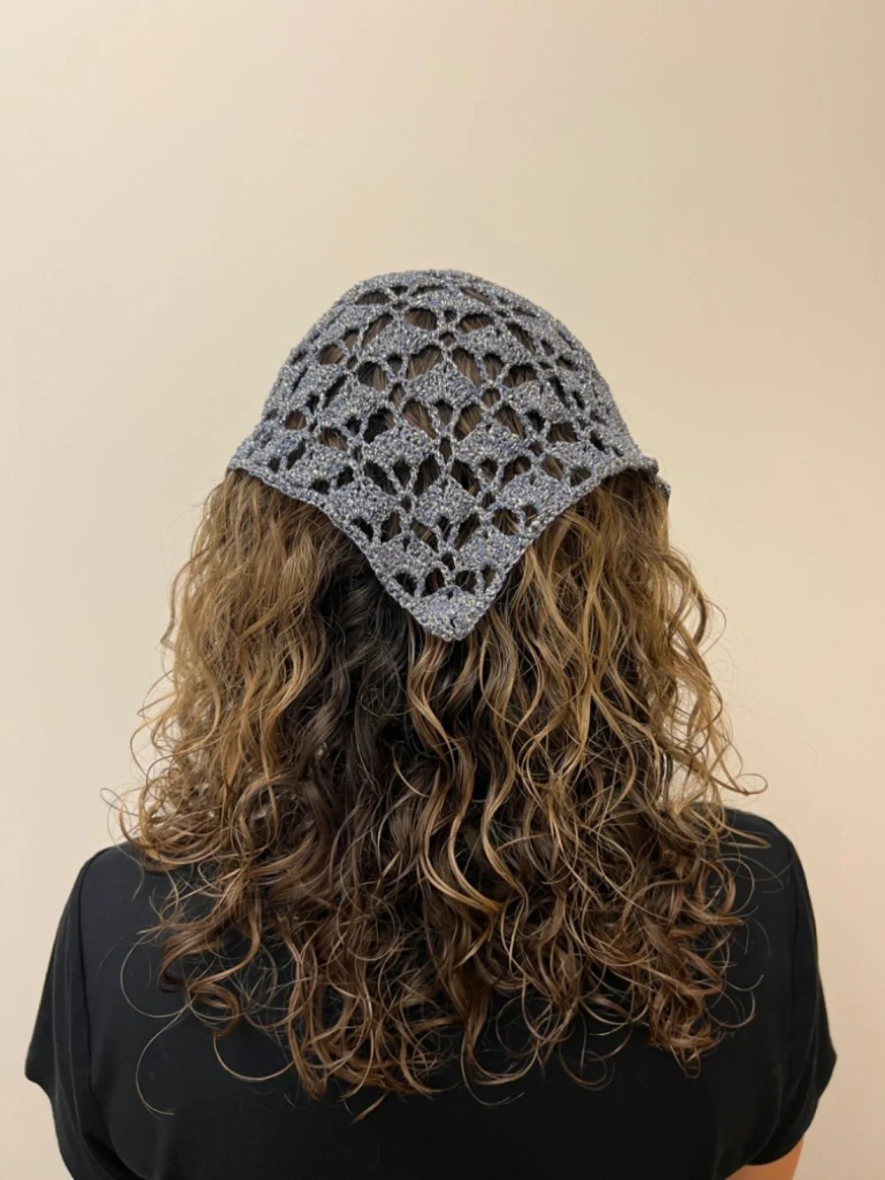 Hand made triangle cotton bandana head scarf cotton grey/bluish w/silver lurex